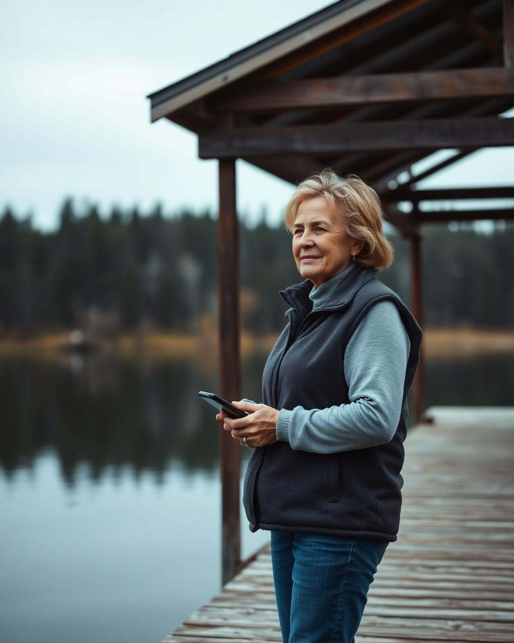 Caroline P., a lake admin in Michigan, on her dock at first light