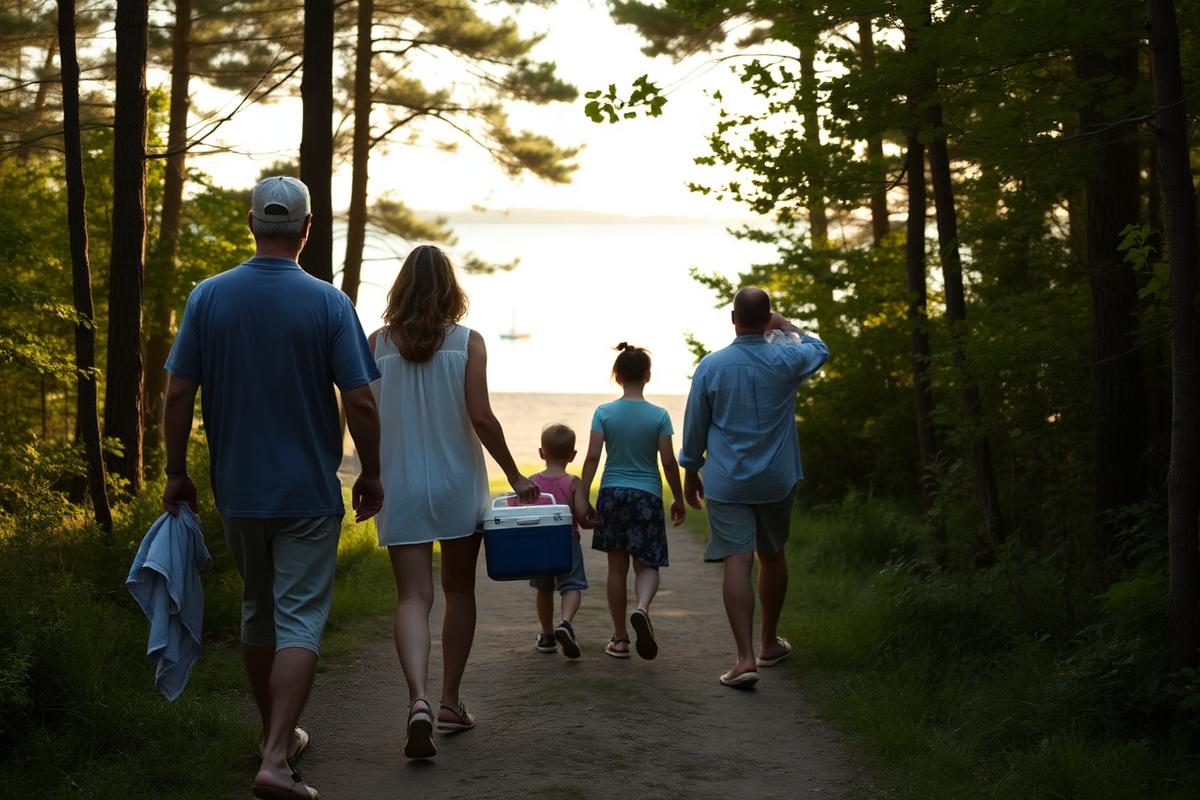 Visitors enjoying an afternoon at the lakeshore