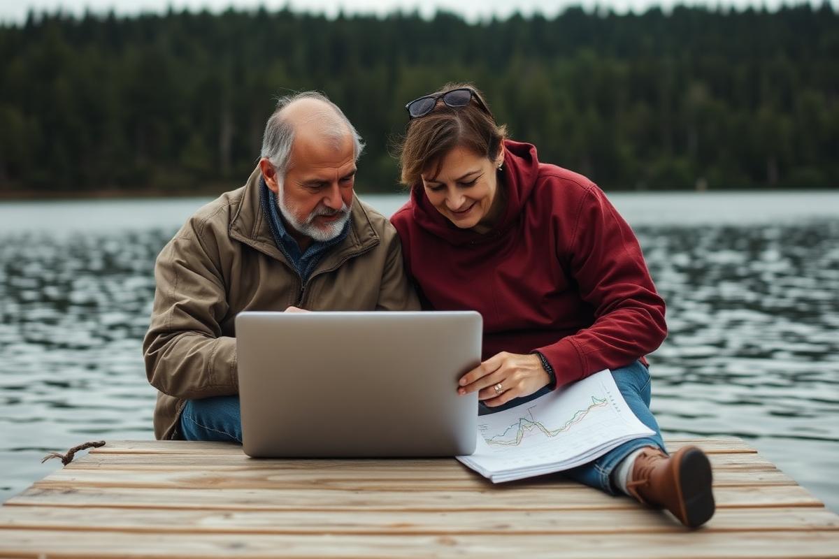 A woman on a dock reviewing water sample results on a tablet